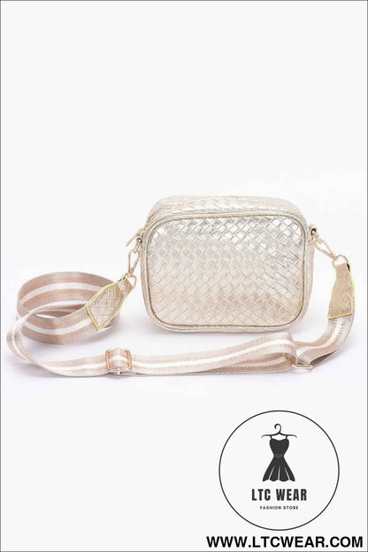 Metallic Embossed Faux Leather Camera Bag W/strap