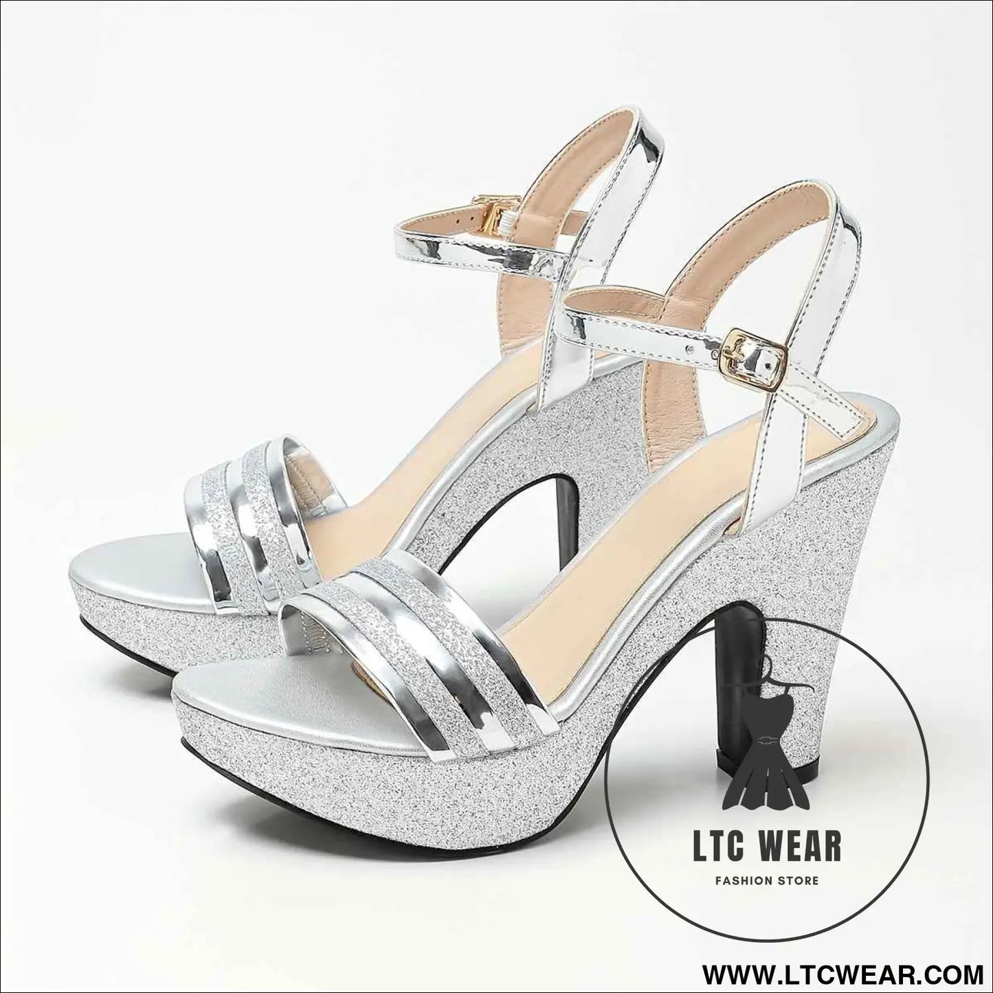 Metallic Hollow Chunky Heel Sandals for Elegant Evenings