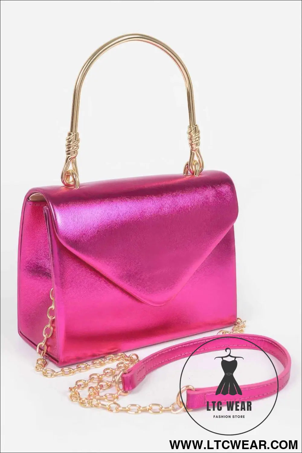 Metallic Metal Handle Crossbody Bag