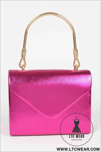Metallic Metal Handle Crossbody Bag