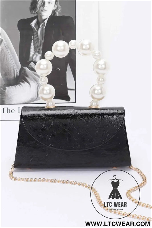 Metallic Pearl Handle Flap Bag