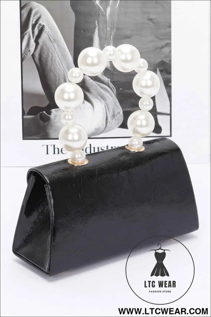 Metallic Pearl Handle Flap Bag