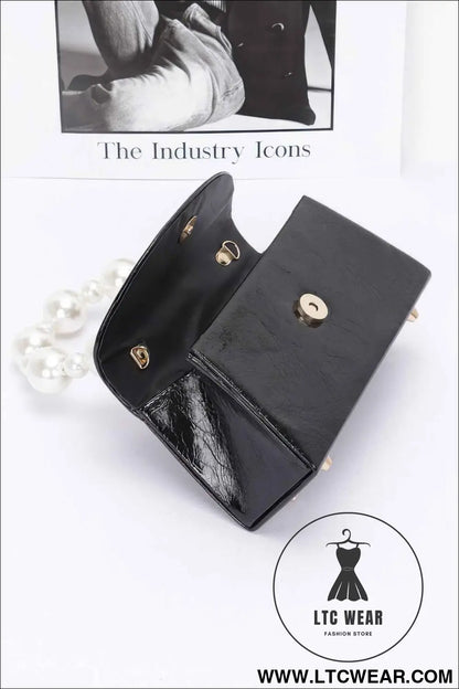 Metallic Pearl Handle Flap Bag