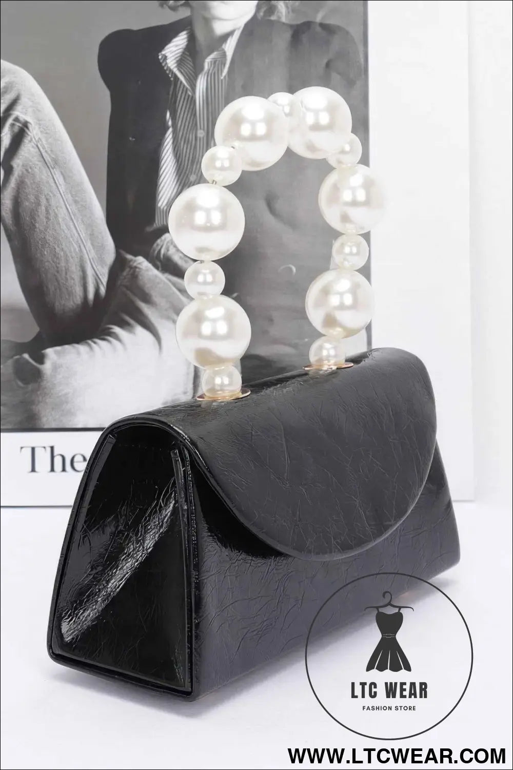Metallic Pearl Handle Flap Bag