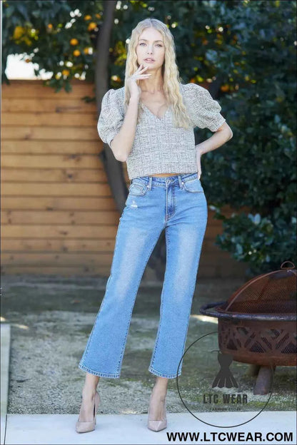 Mid Rise Crop Slim Bootcut With Stretch