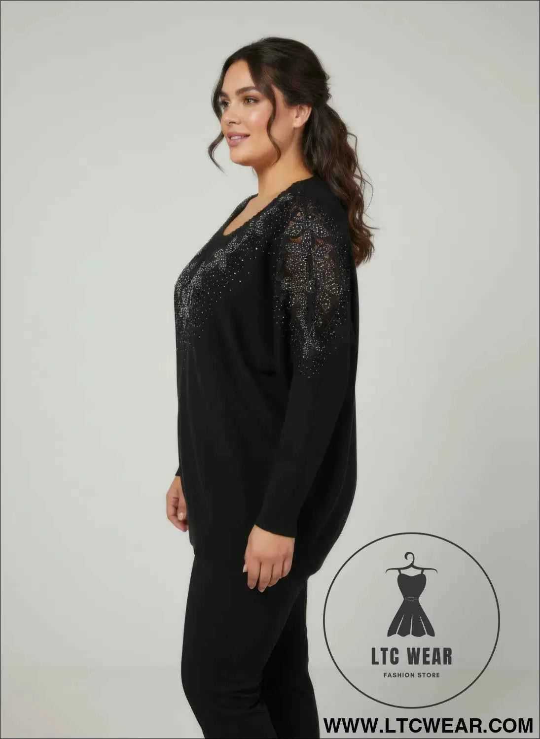 Midnight Sparkle Tunic Top - Embellished Knit for Effortless Style