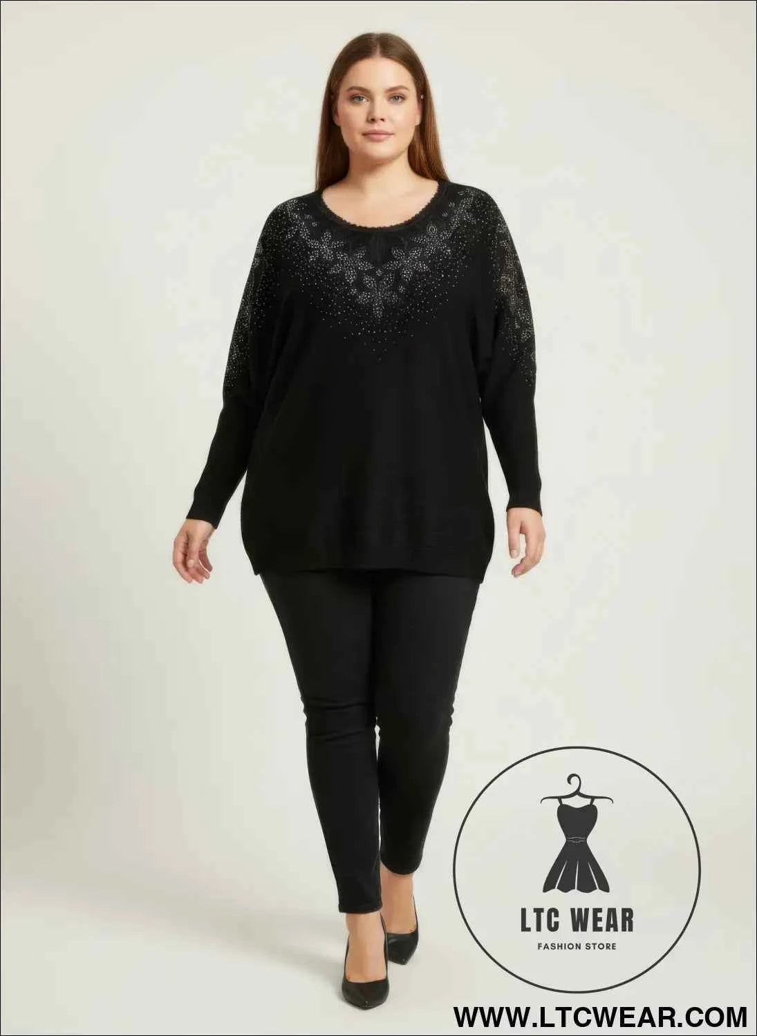 Midnight Sparkle Tunic Top - Embellished Knit for Effortless Style