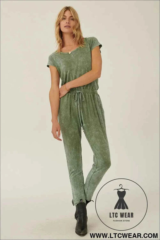 Mineral Washed Finish Knit Jumpsuit