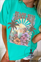 Mint green beach bum slogan round neck summer vacation tee - graphic tees