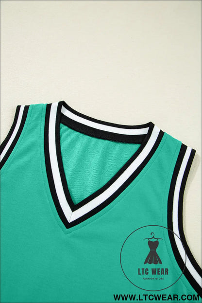 Mint Green Color Contrast Trim V Neck Shift Sleeveless Mini Dress - L.T.C Wear Online Fashion Store