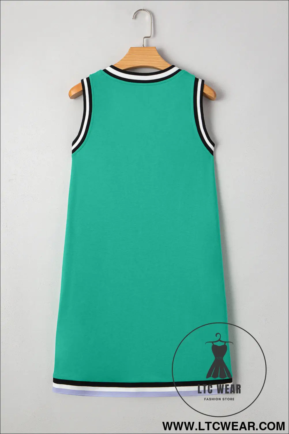 Mint Green Color Contrast Trim V Neck Shift Sleeveless Mini Dress - L.T.C Wear Online Fashion Store