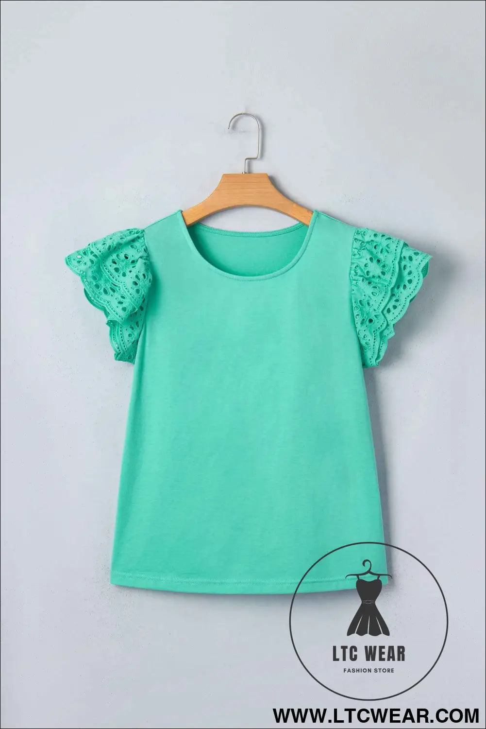 Mint Green Eyelet Lace Ruffled Cap Sleeve Top