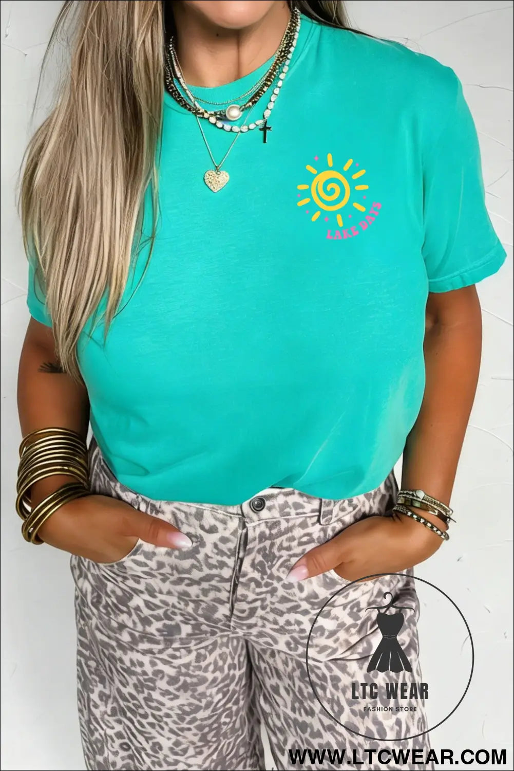 Mint green lake days double side printed vacation t shirt - graphic tees