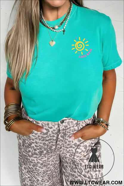 Mint green lake days double side printed vacation t shirt - graphic tees