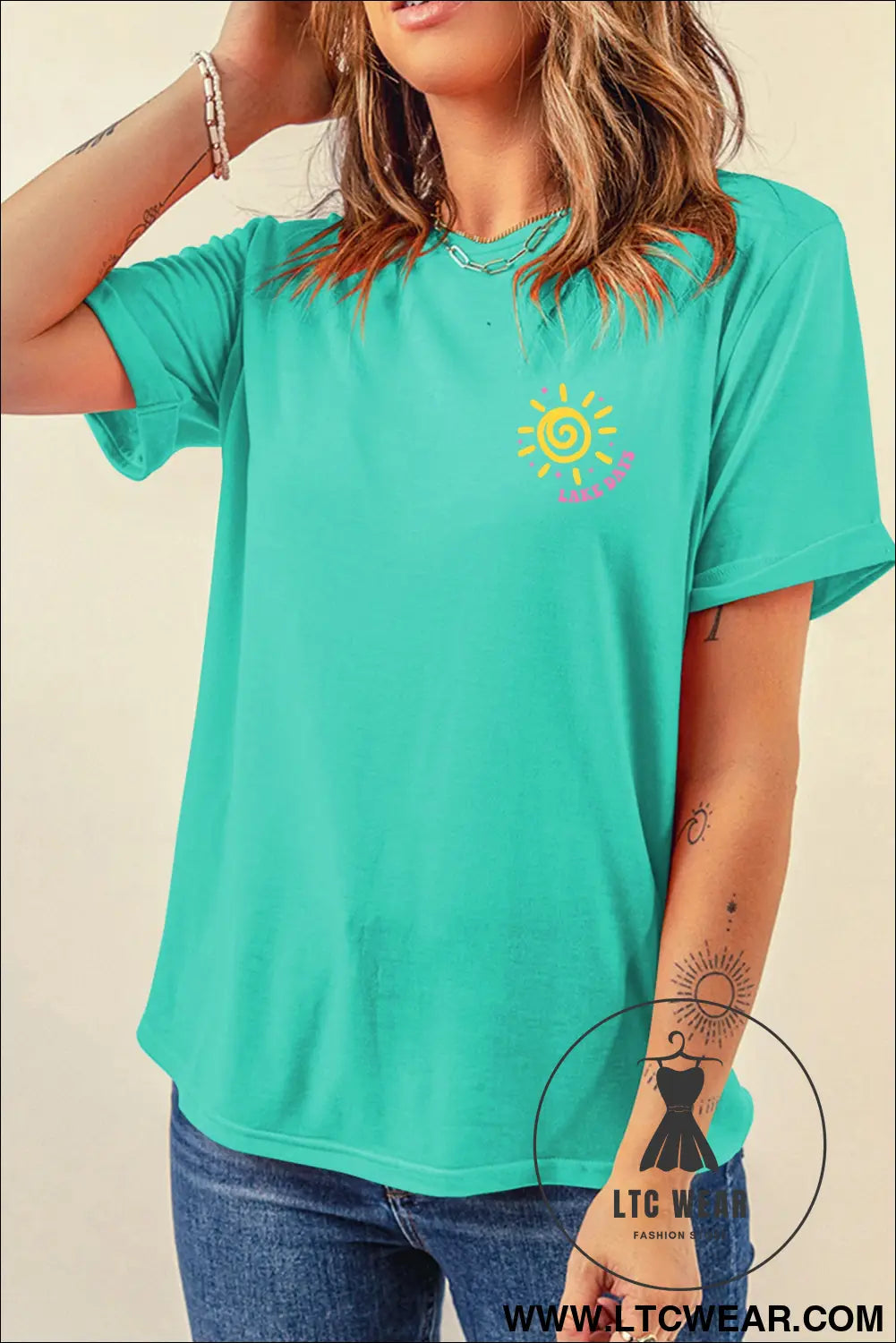 Mint green lake days double side printed vacation t shirt - graphic tees