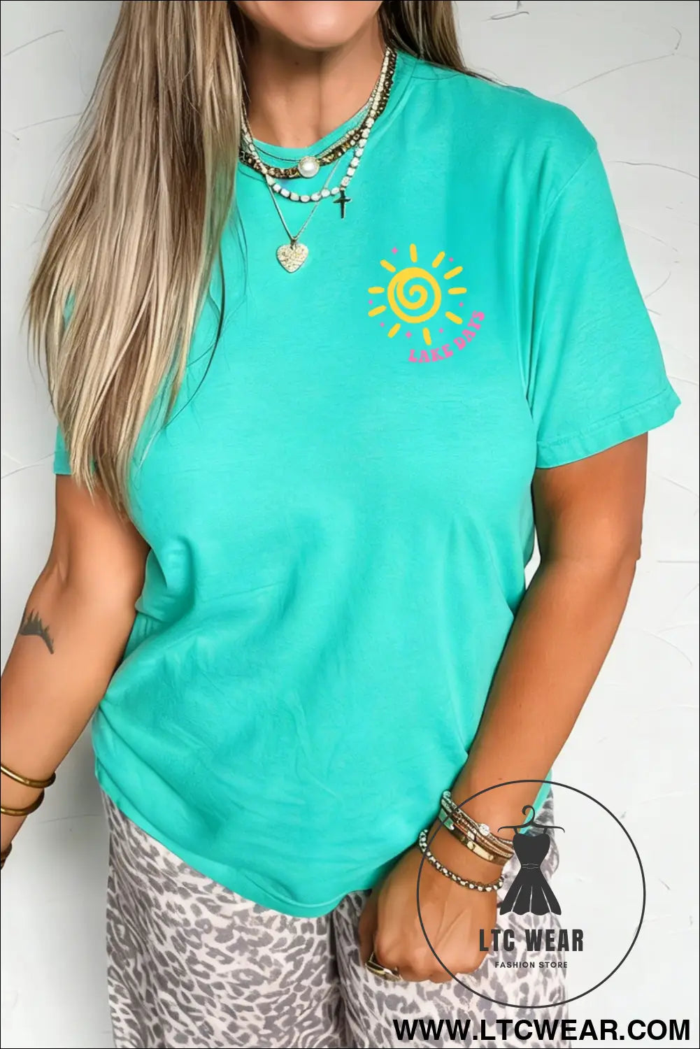 Mint green lake days double side printed vacation t shirt - graphic tees