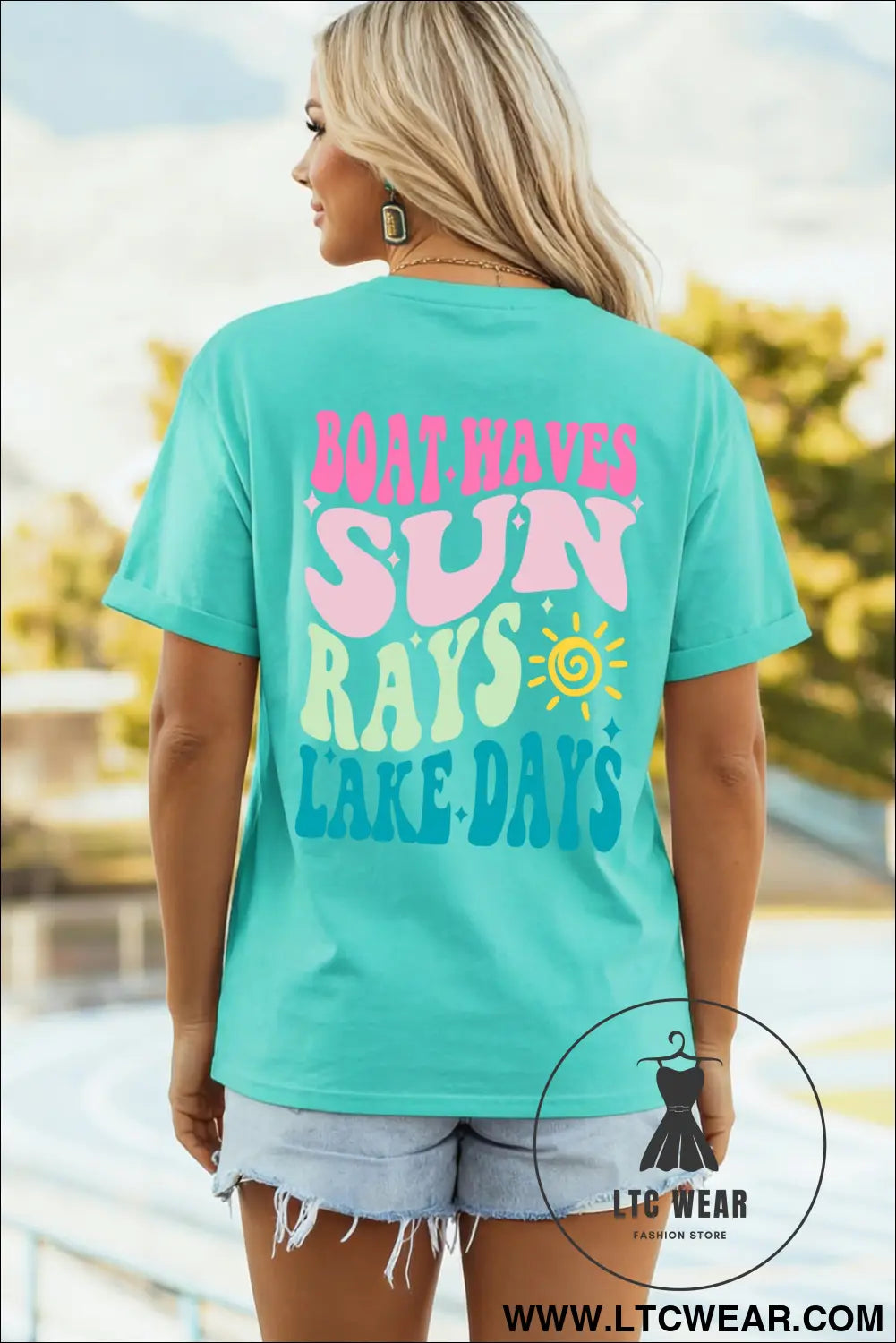 Mint green lake days double side printed vacation t shirt - graphic tees