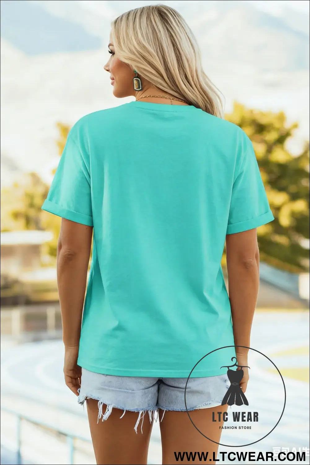 Mint Green Patchwork Floral Printed Beach Vacation Casual Tee - L.T.C Wear Online Fashion Store