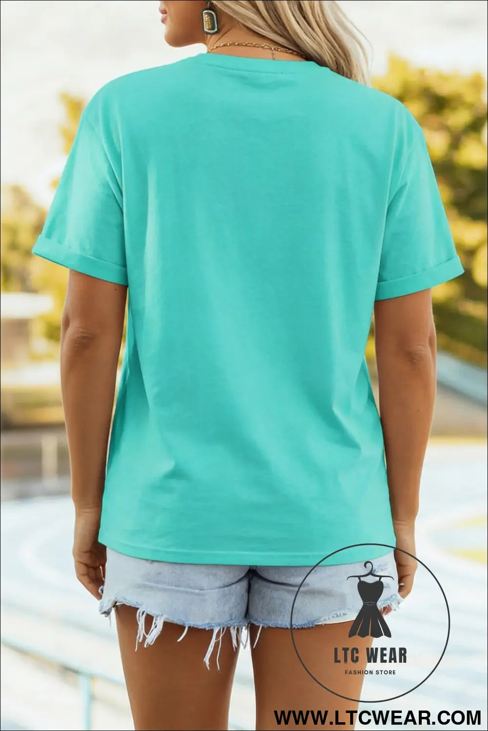 Mint green patchwork flower printed casual t shirt - graphic tees