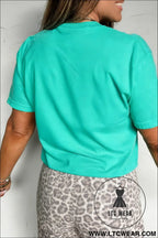 Mint green patchwork flower printed casual t shirt - graphic tees