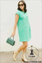Mint Green Textured Cap Sleeve T Shirt Dress with Pockets