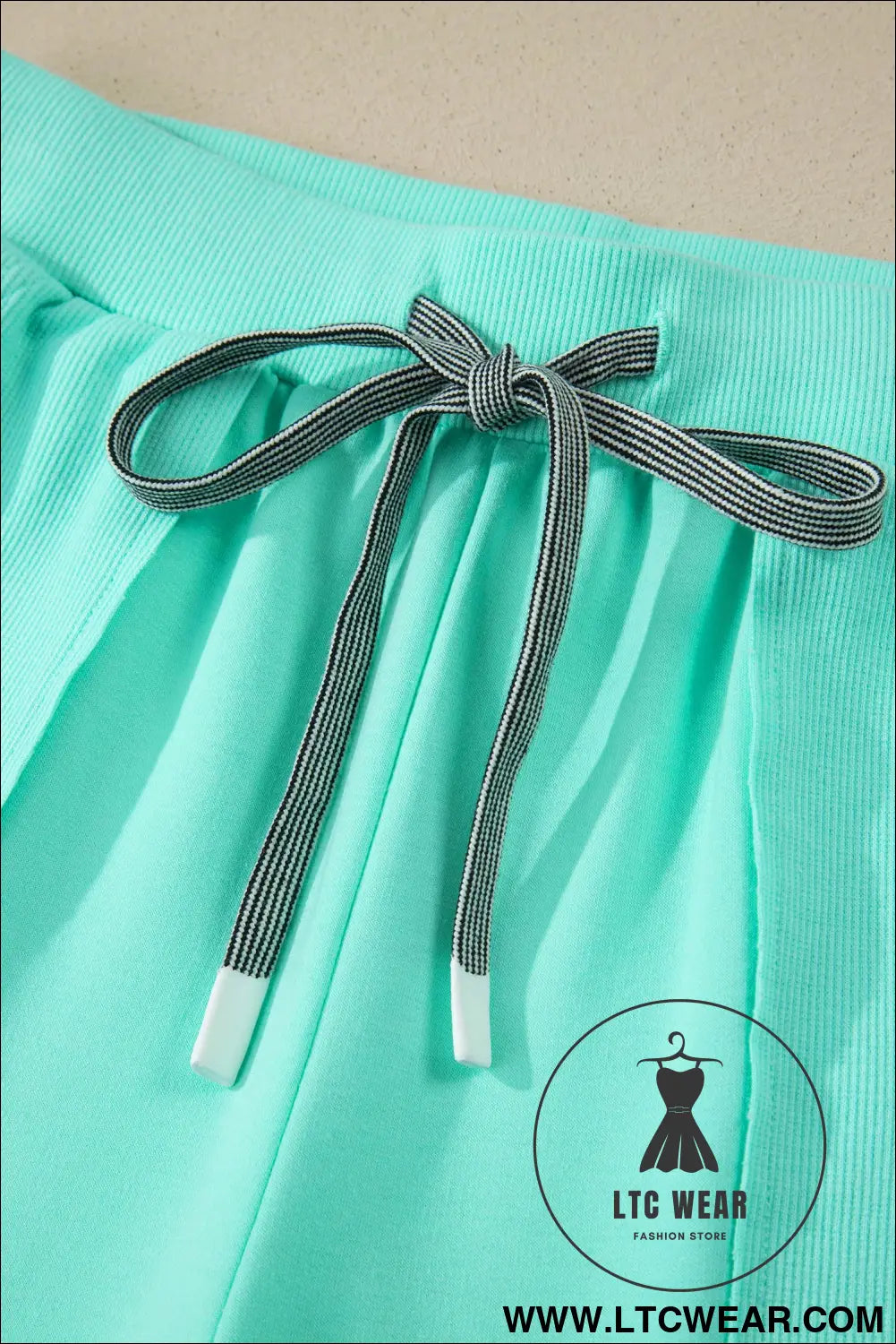 Mint green v neck short sleeve top drawstring shorts 2pcs set - short sets