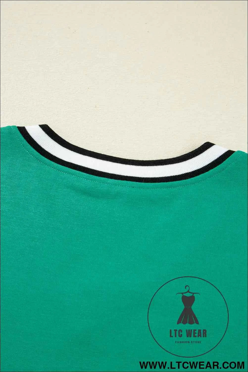 Mint Green Varsity V Neck Long Sleeve Dress with Pockets