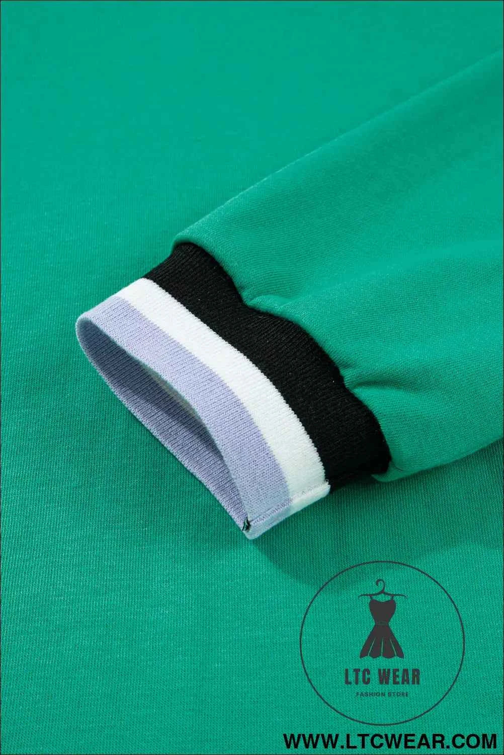 Mint Green Varsity V Neck Long Sleeve Dress with Pockets