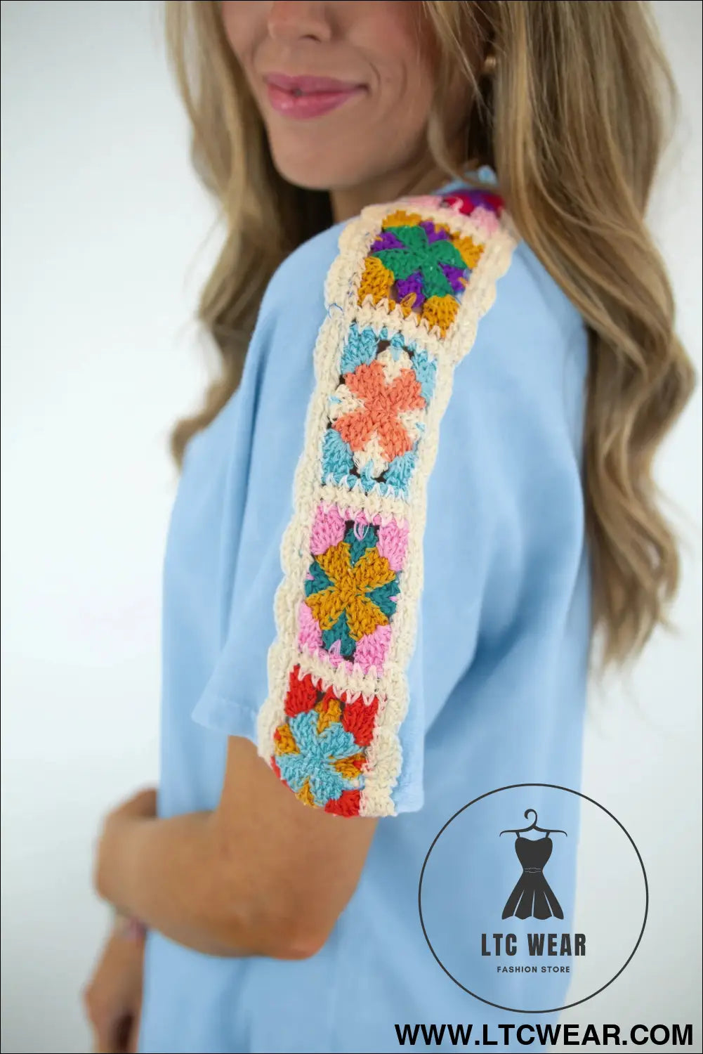 Mist Blue Granny Square Crochet Detail Short 2pcs Set - L.T.C Wear Online Fashion Store