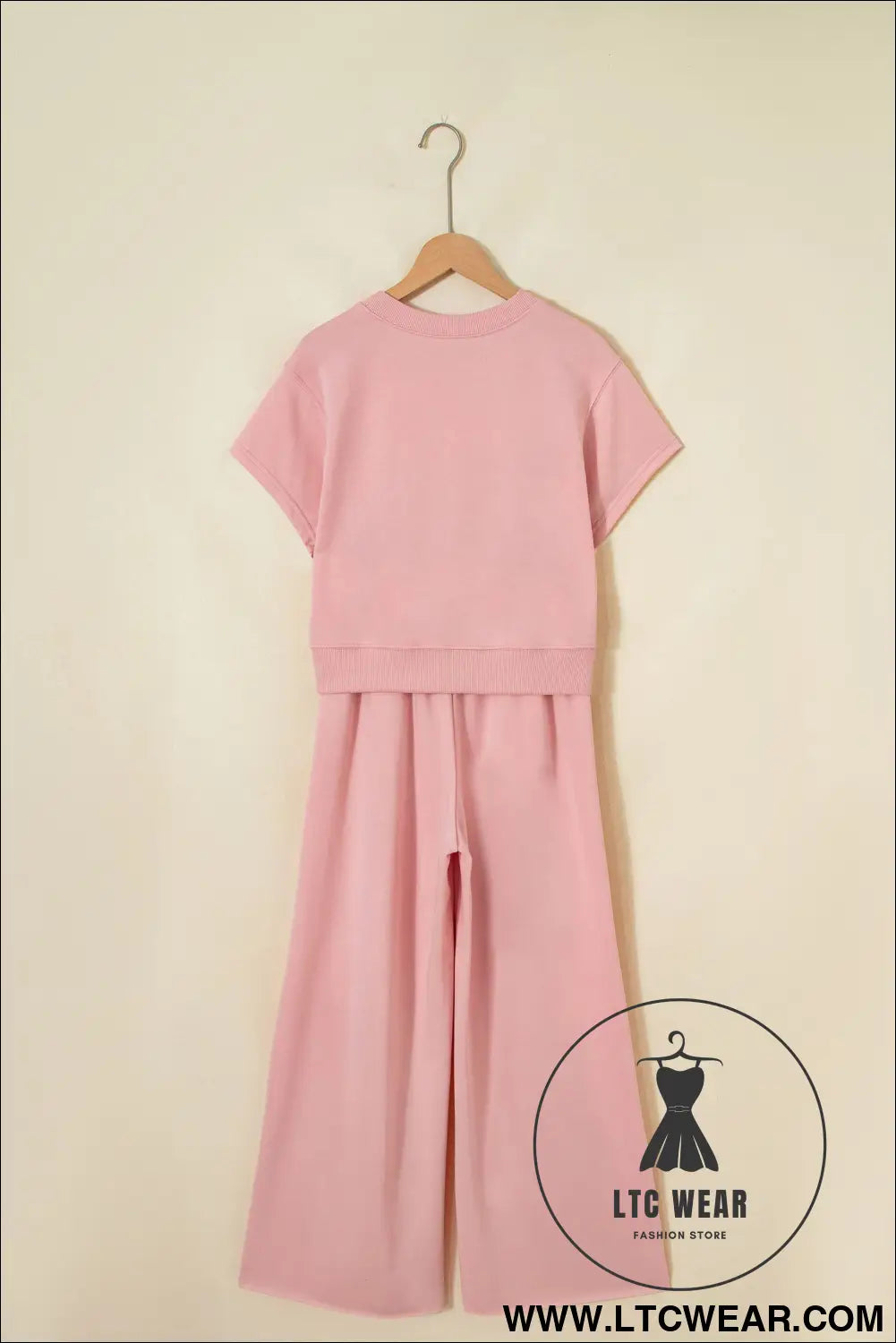 Mist Blue Solid Color Loose Tee Drawstring Wide Leg Pants 2pcs Outfit - L.T.C Wear Online Fashion Store