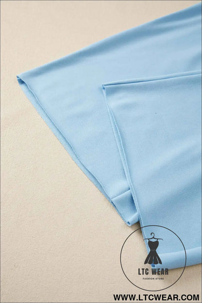 Mist Blue Solid Color Loose Tee Drawstring Wide Leg Pants 2pcs Outfit