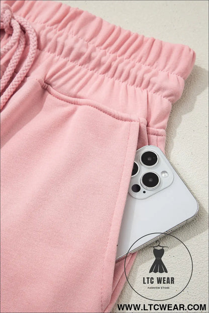 Mist Blue Solid Color Loose Tee Drawstring Wide Leg Pants 2pcs Outfit - L.T.C Wear Online Fashion Store
