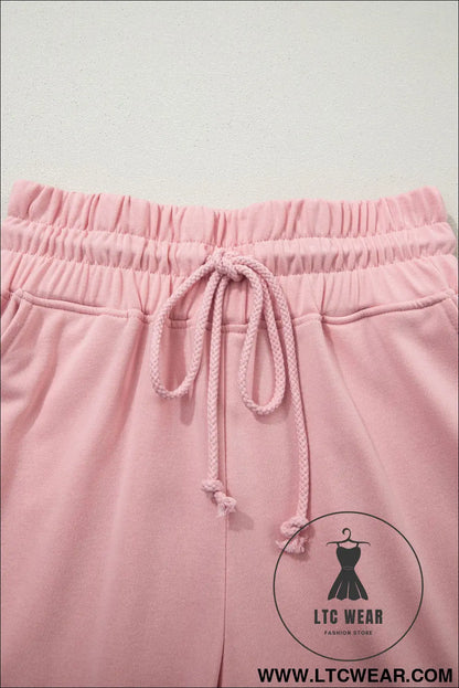Mist Blue Solid Color Loose Tee Drawstring Wide Leg Pants 2pcs Outfit - L.T.C Wear Online Fashion Store