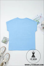 Mist blue usa flag textured patchwork cap sleeve tee - tops & tees