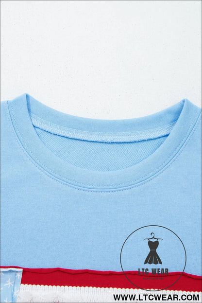 Mist blue usa flag textured patchwork cap sleeve tee - tops & tees