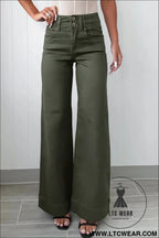 Mist green 2-button high waist wide leg jeans - mist green / 10 / 65% cotton + 33% polyester + 2% elastane - jeans