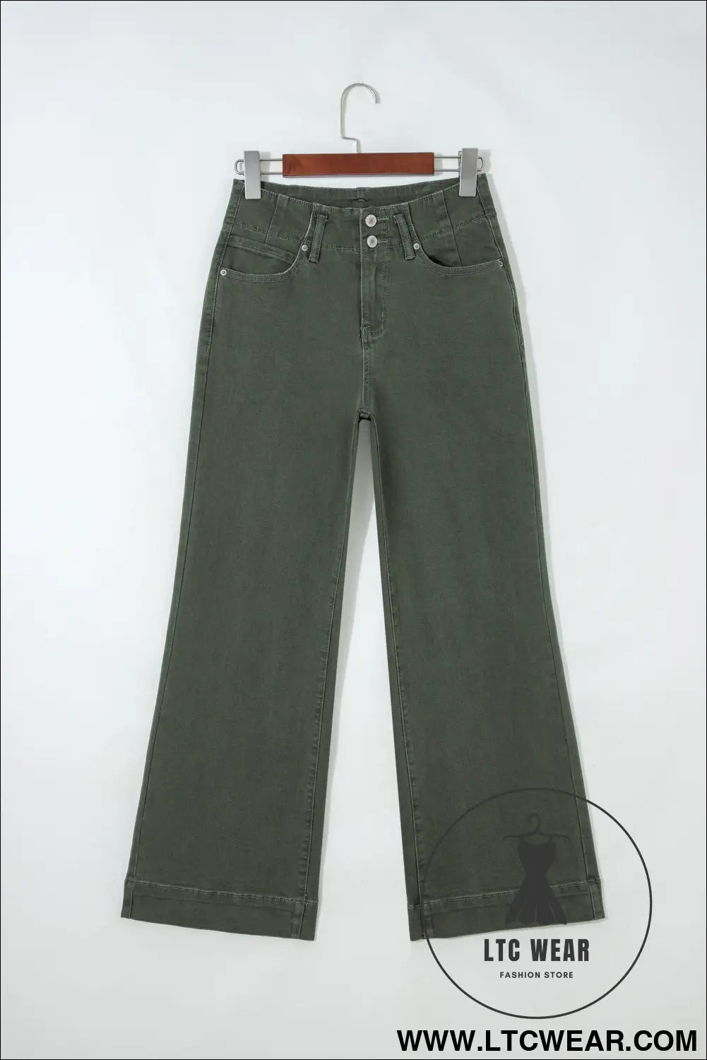 Mist green 2-button high waist wide leg jeans - jeans