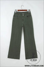 Mist green 2-button high waist wide leg jeans - jeans