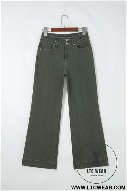 Mist green 2-button high waist wide leg jeans - jeans