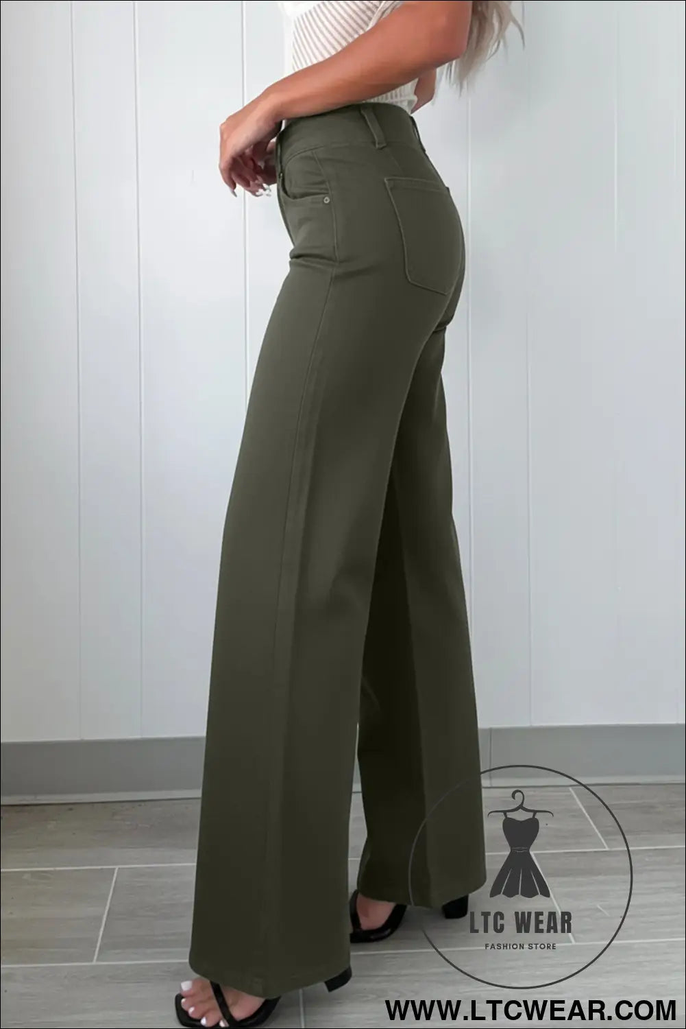 Mist green 2-button high waist wide leg jeans - jeans