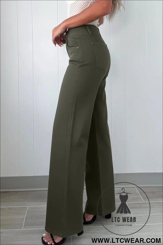 Mist green 2-button high waist wide leg jeans - jeans
