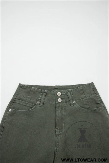 Mist green 2-button high waist wide leg jeans - jeans