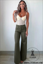 Mist green 2-button high waist wide leg jeans - jeans