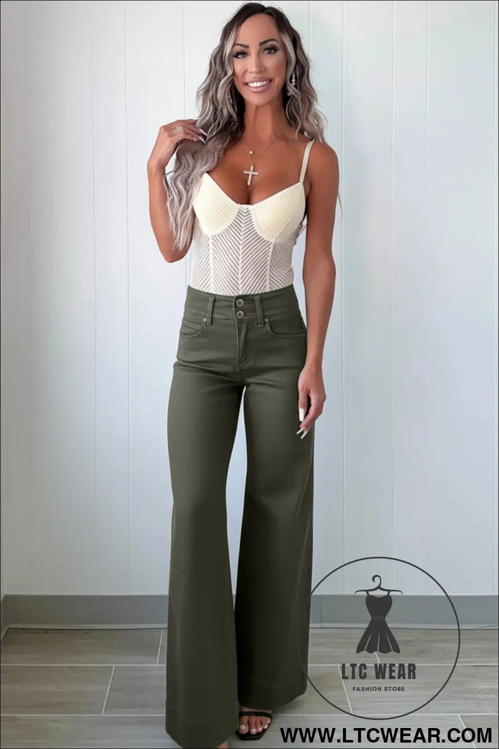 Mist green 2-button high waist wide leg jeans - jeans