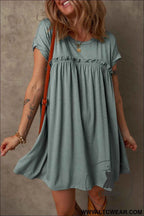 Mist Green Frilled Round Neck T Shirt Dress