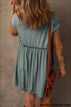 Mist Green Frilled Round Neck T Shirt Dress
