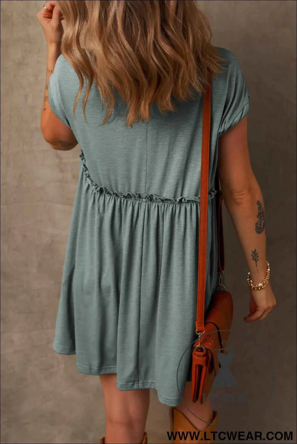Mist Green Frilled Round Neck T Shirt Dress