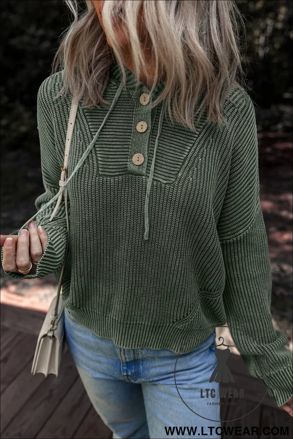Mist green mineral wash ribbed knit drawstring hooded sweater - sweaters