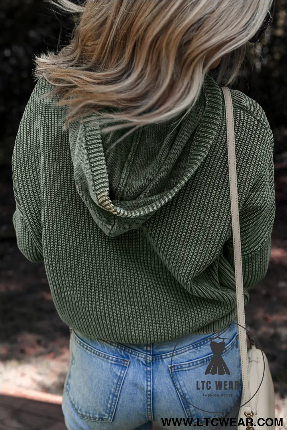 Mist green mineral wash ribbed knit drawstring hooded sweater - sweaters