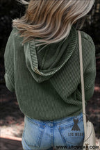 Mist green mineral wash ribbed knit drawstring hooded sweater - sweaters